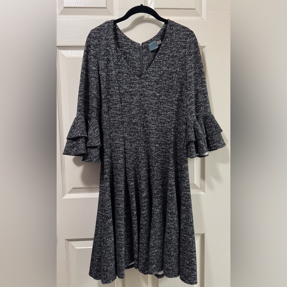 Gabby Skye Black and White Long Sleeve Fit and Flare Dress